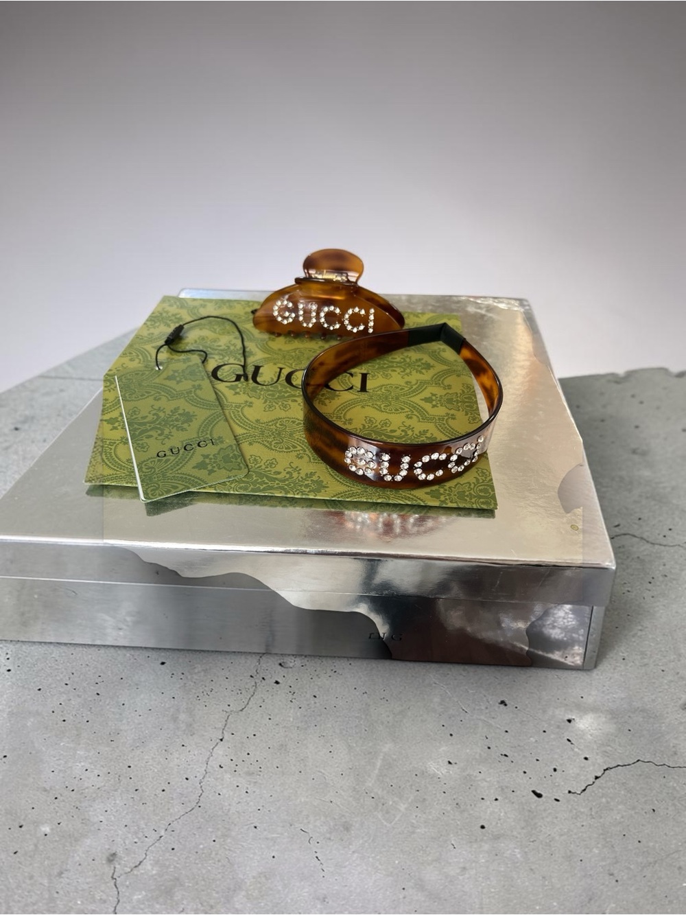 Tortoiseshell Brown Crystal Logo headband  and Hair Clip Set with box and bag
